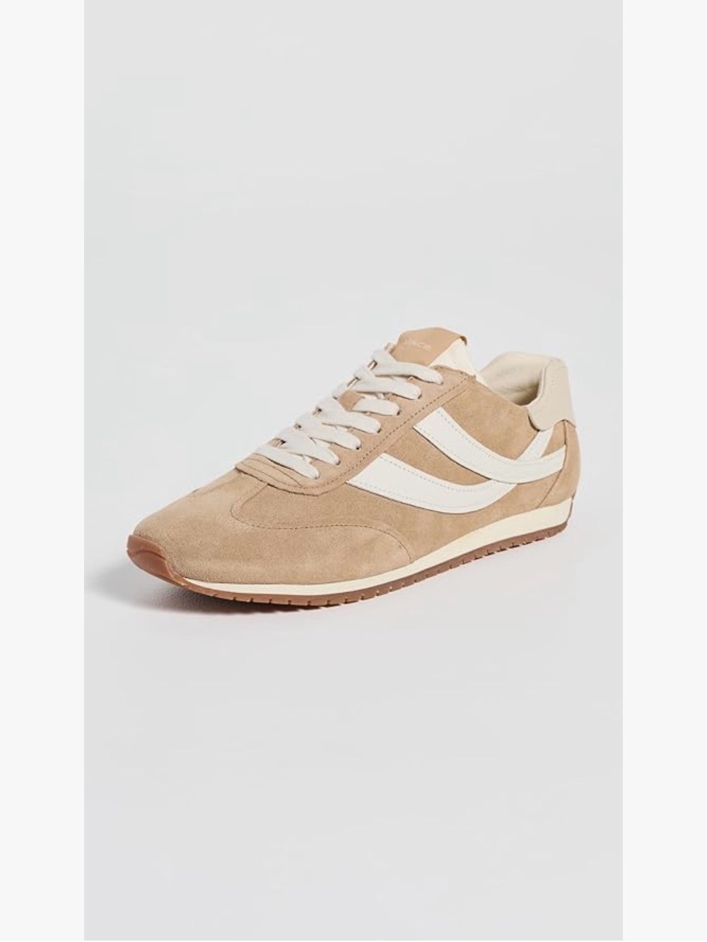 Vince women's Suede Oasis Runner Sneakers in Tan and White